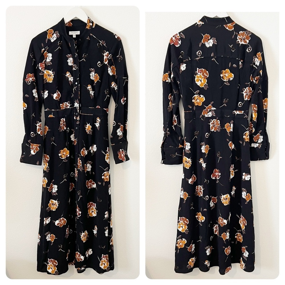 Equipment Femme Crysta Black Floral midi Button Front Dress Size‎ 4 NWOT